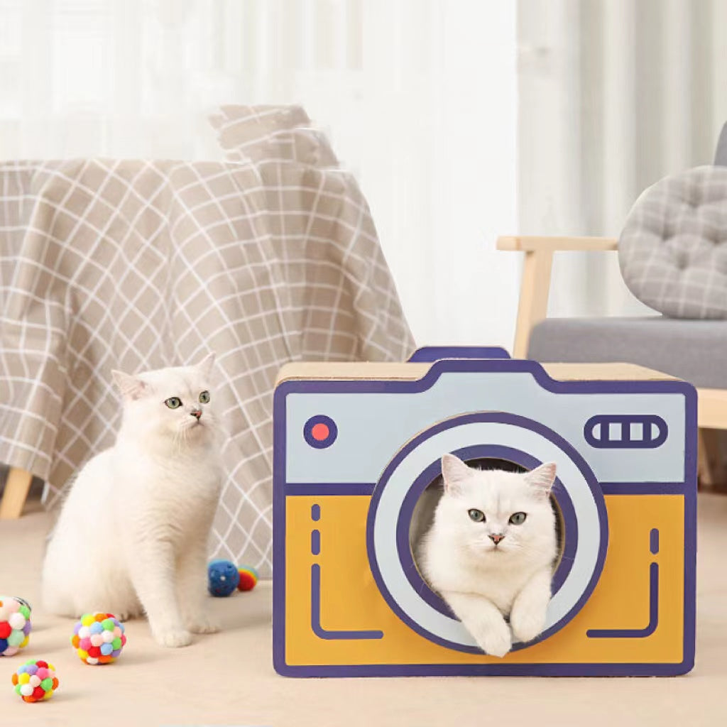 Cat Cardboard House with 2 Story Scratch Pads Cat Play House for Indoor Cats Corrugated Scratcher Box Cat Scratching Toy