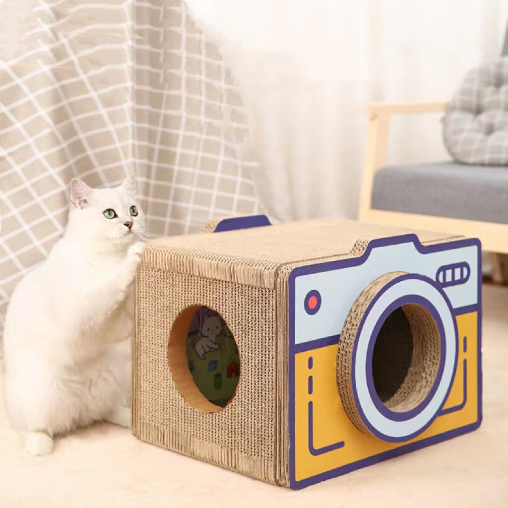 Cat Cardboard House with 2 Story Scratch Pads Cat Play House for Indoor Cats Corrugated Scratcher Box Cat Scratching Toy