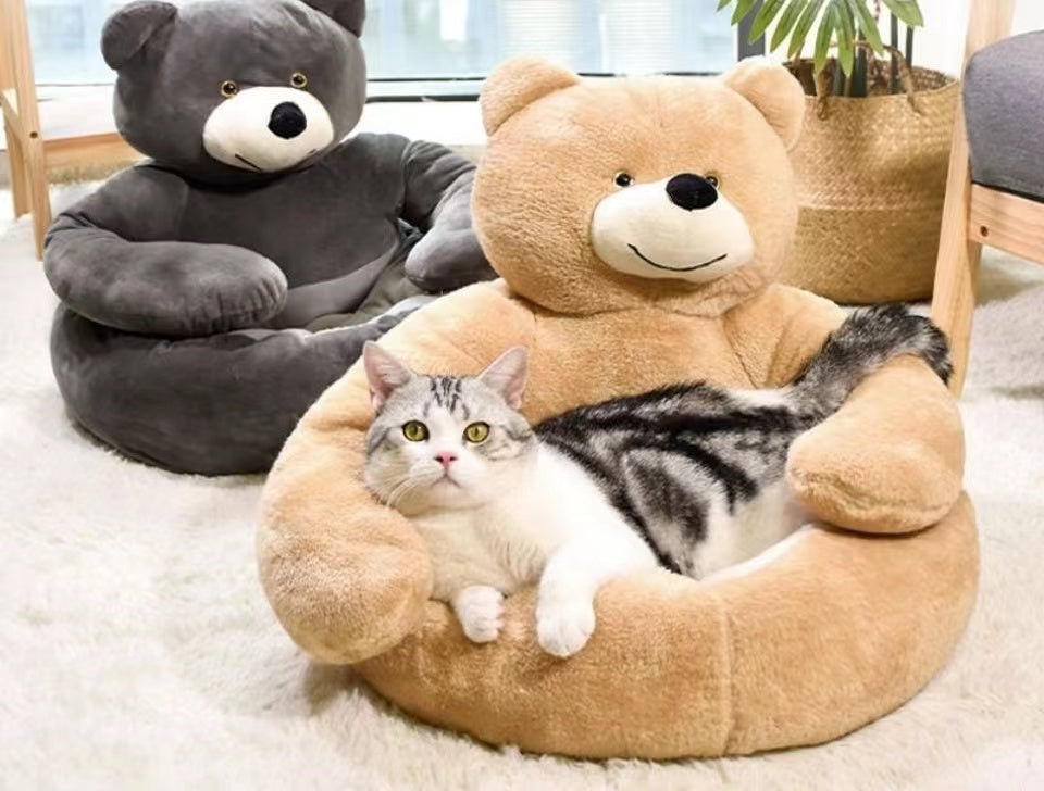 Soft Pet Bed Winter Warm Cute Bear Hug Cat Sleeping Mat Plush Cushion Sofa